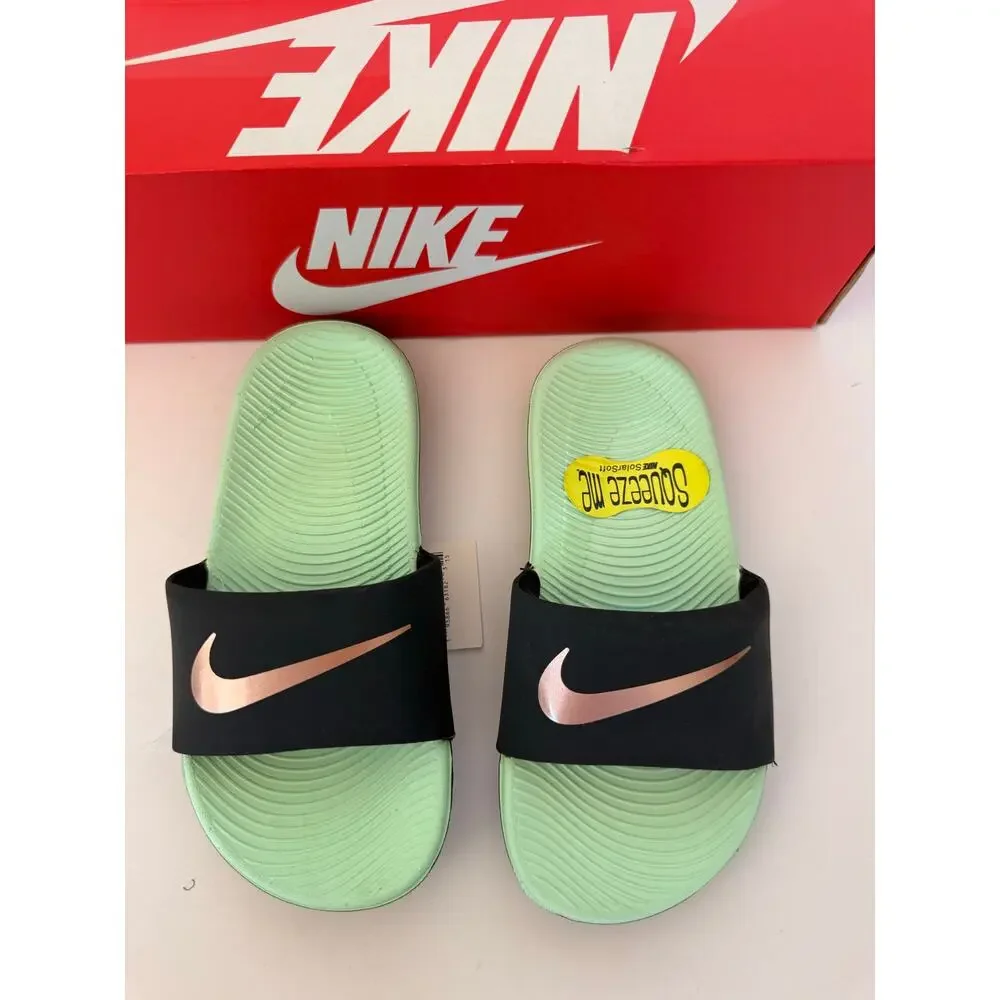 Nike Kawa Slide GS/PS Kids Size 12C Black Bronze Mint 819352-010 New NIB